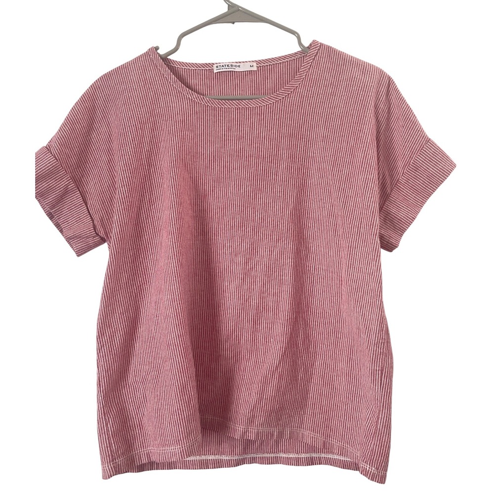 Anthropologie Stateside Red White Striped‎ Cotton Short Sleeve Top M